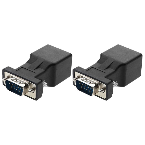 2 Pack VGA Extender hann til RJ45 CAT5 CAT6 20M nettverkskabeladapter COM-port til LAN Ethernet-portkonverter
