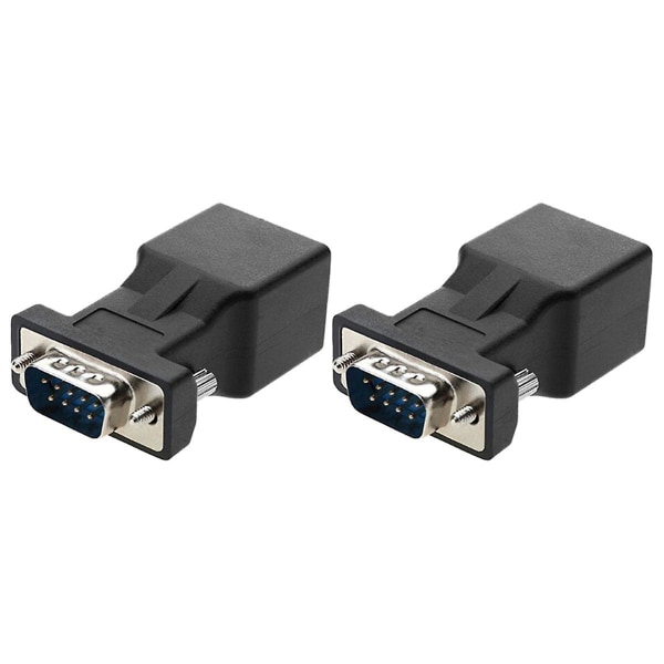 2-pak VGA-forlenger Hunn til RJ45 CAT5 CAT6 20M nettverkskabeladapter COM-port til LAN Ethernet-portkonverter