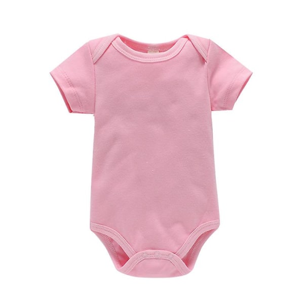 Enfärgade baby Nyföddskläder 0-1 år gamla enfärgade jumpsuit för pojkar och flickor Kort klättringsommar (2st, rosablå)