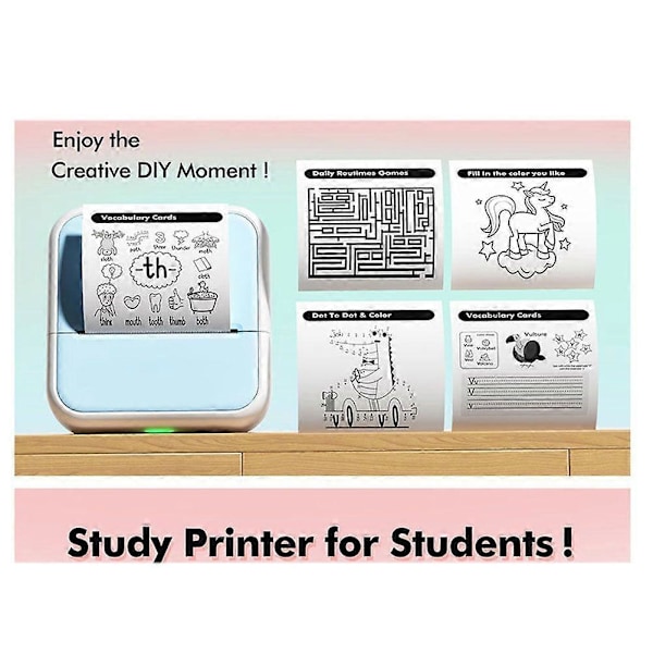 Bærbar Termisk Printer Mini Printer med Stickers Printer til Noter Journal DIY Børnegave Grøn