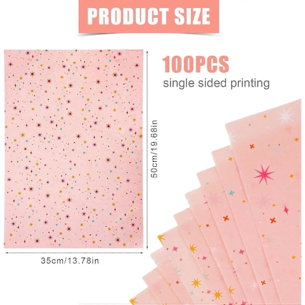 100 ark Stjärnpapper, 50x35cm Presentpapper med Färgstarka Stjärnor