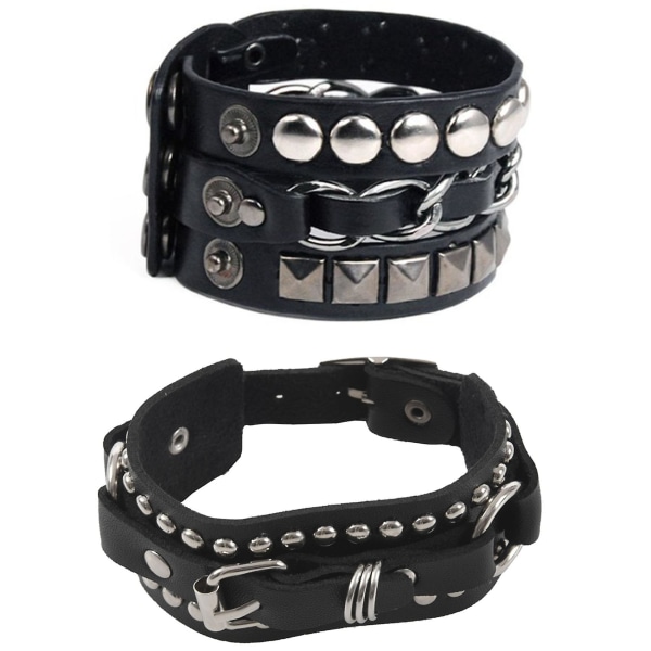 1 stk Punk Rock Nitte Multi Layers Kæde Læder Armbånd & 1 stk Punk Nitte Stud Fashion Unisex Leat