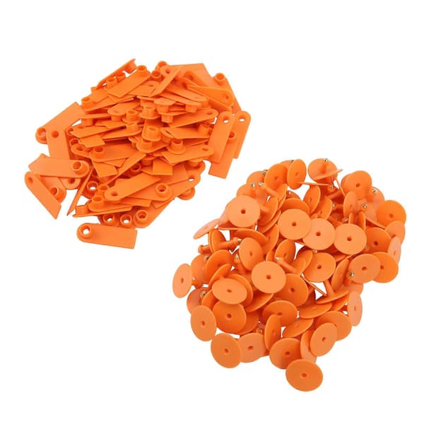 100 stk. blanke øremærker til dyr, ged, får, gris, husdyr, TPU-øremærker til husdyr, ingen bogstaver, orange