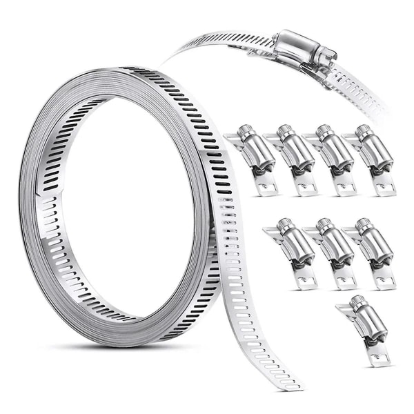 304 Stainless Steel 3.5m Hose Clamp Strap With 8 Fasteners Worm Clamp Adjustable Worm Gear Pipe Duc