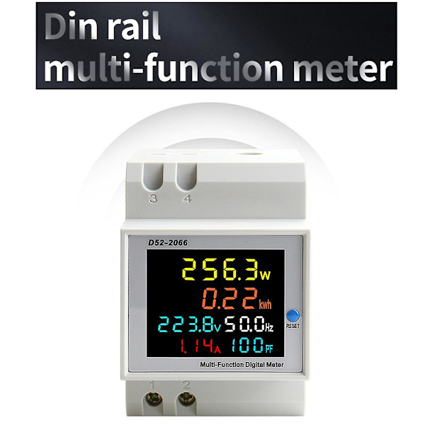 DIN-skinne AC-monitor 6-i-1 40-300V 100A Spenning Strøm Effekt Faktor Aktiv kWh Elektrisk Energi Frekvens