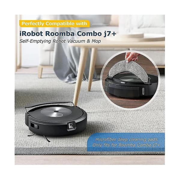 4 stk. udskiftningsmoppepuder til Combo J7+ robotstøvsuger, vaskbar mikrofiber moppeklud, genanvendelig