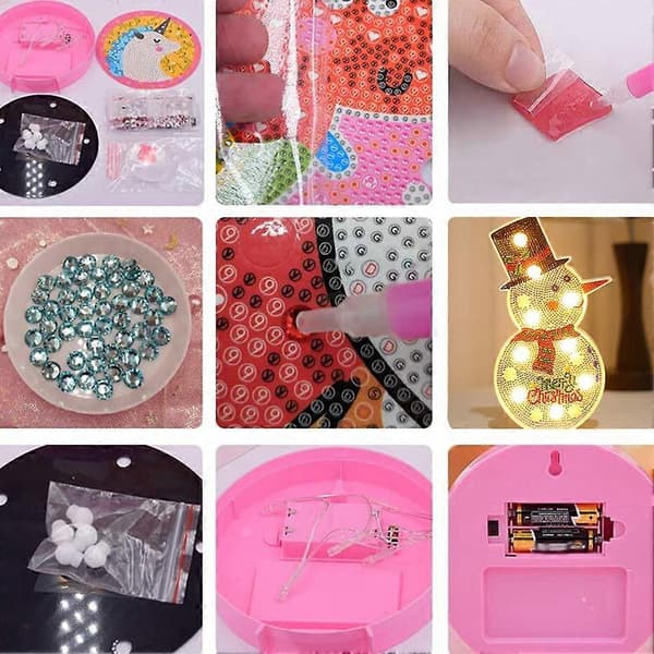 DIY Diamantmaleri Lampe, LED Juletræ Snemand Korssting Natlys