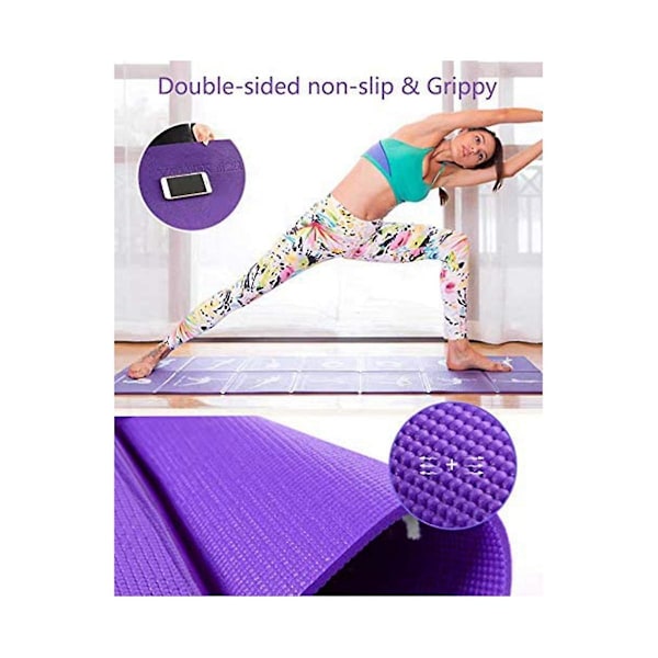 Foldbar yogamåtte i PVC, træningsmåtte, tyk, ikke-foldbar fitnessmåtte, gulvspilmåtte, lilla