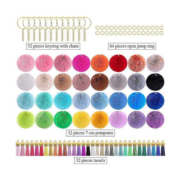 160 st Keychain Pom Pom Set Fluffiga Pom Pom Bollar Guld Nyckelring Faux Fur Pom Pom För DIY-projekt