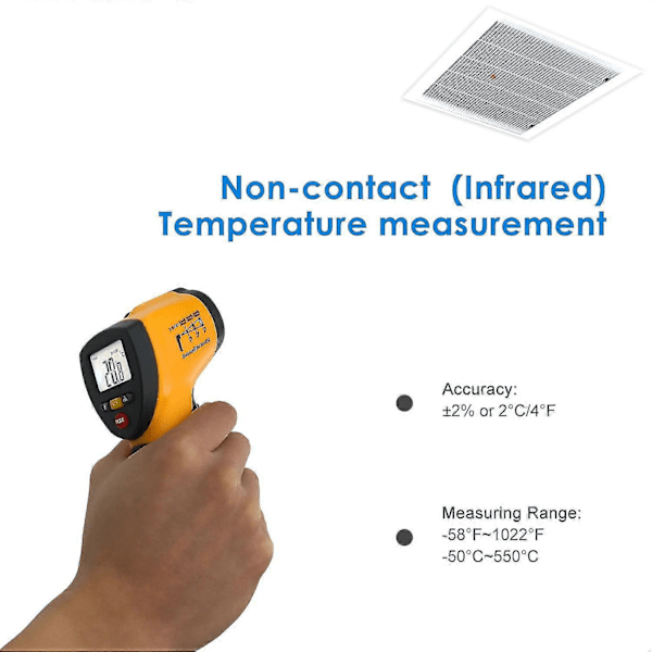 (Ej för människokroppen) Infraröd termometer, kontaktlös digital lasertemperaturpistol -58f till 1022f (-50c till 550c) med LCD-display 1st-gul