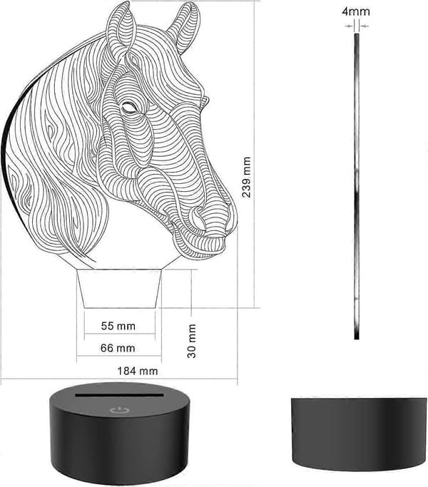 SBSG Hest Natlampe, 3D Illusion Bordlampe Natlys til Børn