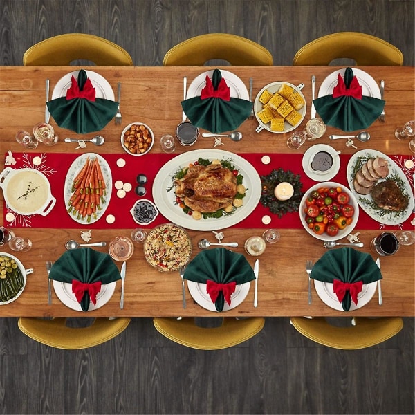 6 st Röda Båge Julservettringar Snygga Flanell Servetspänne För Födelsedagsfest Bröllop Middag T