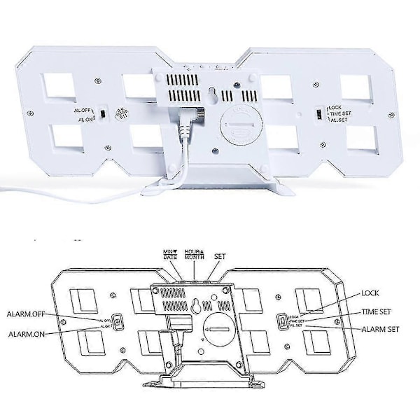 3D Digital Väckarklocka, LED-väggklocka med tid och 3 automatiska ljusstyrkenivåer, LED elektronisk klocka med snooze-funktion, modern nattlampa