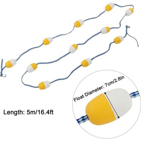 Magnetisk poolbane-separationsreb med PVC-flyder, 5m x 7cm, til indendørs pools, bruges til sikkerhed