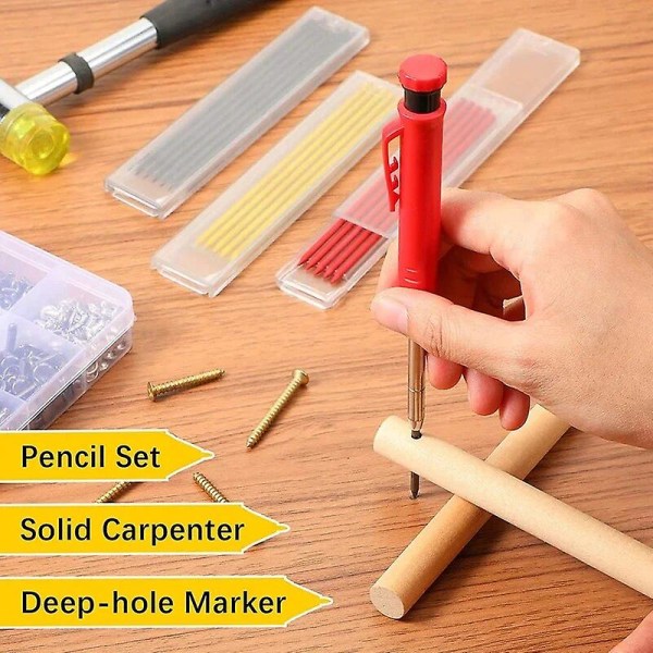 Puusepän liikkuva kynä syvän reiän merkintäkynä, täyttö puusepän Scriber mekaaninen lyijykynä teroittimen paperitarvikkeilla