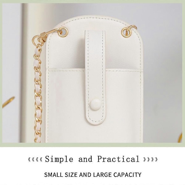 Dam Liten Crossbody Väska Mobiltelefon Plånbok Kedjerem Snodd Fodral - Vit