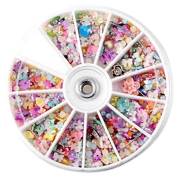 1200 stk hjul blandet 3d gjør-det-selv-negler glitter skinnende rhinestones kunsttips dekorasjon