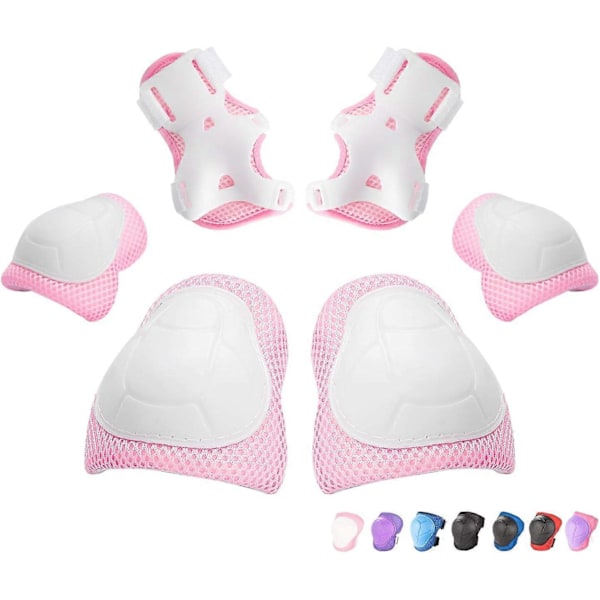 Knäskydd/Armbågsskydd/Handledsskydd för Barn/Ungdomar 3-i-1 Skyddsutrustning Set för Flera Utomhussporter, Rosa/Vit, (S)