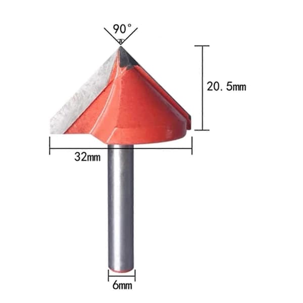 CNC Wolframstål Slidsfræser 90 Grader 6mm Skaft 32mm Diameter Til 3D Panel Fremstilling Rød