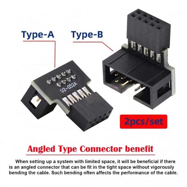 1 sæt Ned & Op Vinklet 90 Grader Han til Hun USB 2.0 10Pin 9Pin Header til Bundkort Forlængeradapter