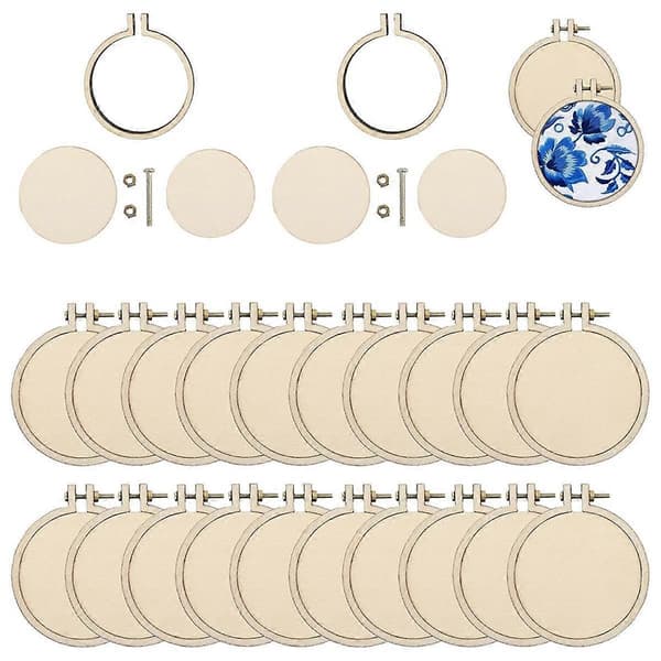 20-pack Mini Broderiram Trä Rund Korsningsram Träramar Displayram Cirkel för DIY Hantverk