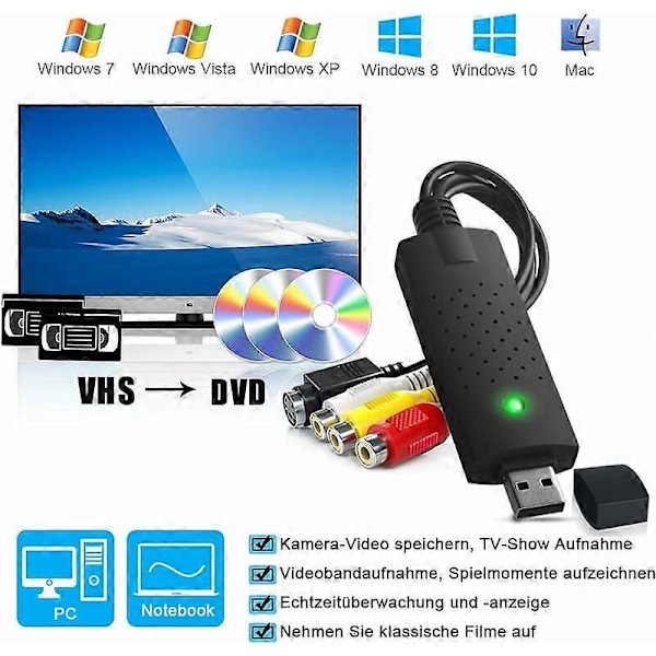 USB 2.0 Audio Video Converter Uusi Videonkaappauskortti Ohjelmistotuki VHS VCR DVD Video Adapteri Mac Windows 10 VHS-skannaukseen ja videon editointiin