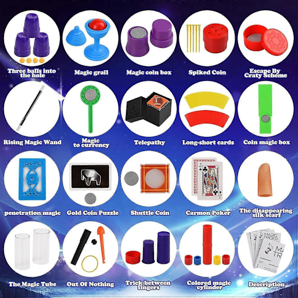 Magi-set för barn, Magi-rekvisita-kit, Magiska trick för barn, Magiker-set, Magiska trick-gåvor för ålder 6+