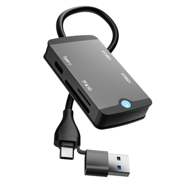 USB-C OTG-adapter med dobbel kortleser SD TF-kortspor USB3.0 Hub Minnekortleser Telefon Type-C-enheter Enkel å bruke og bære