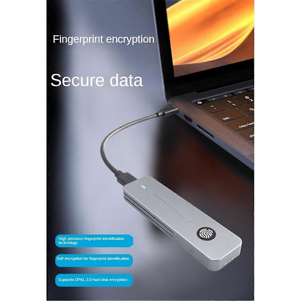M.2 NVMe SATA SSD-kabinett 10 Gbps M.2 til USB Type C Ekstern Adapter Fingeravtrykk Kryptering M