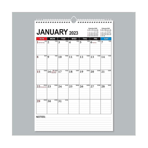 Kalender - Månedlig veggkalenderplanlegger fra januar 2023 - juni 2024, 12 tommer X 17 tommer, dobbeltrådet B