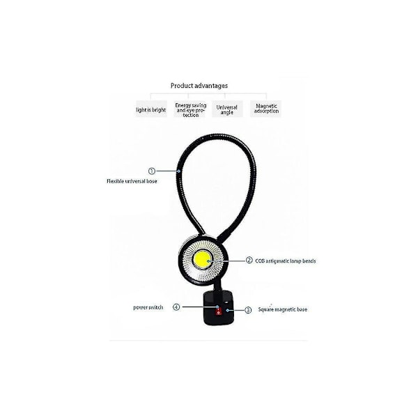 LED Arbeidslampe Magnetisk Base Fleksibel Svanhalslampe 220v 5w For Dreiebenk Fresemaskin Boremaskin Industriell Belysning, EU Plugg