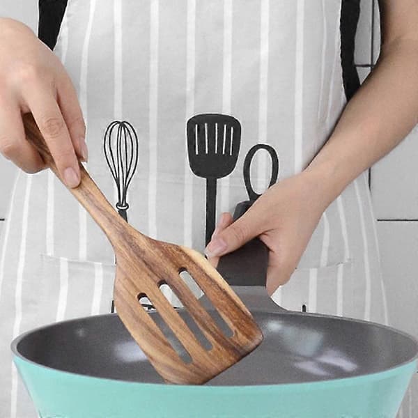 MUSOWOOD Teak Massiv Träspatel Speciell Matlagningsspatel för Non-Stick Stekspatel Slitsad Spatel