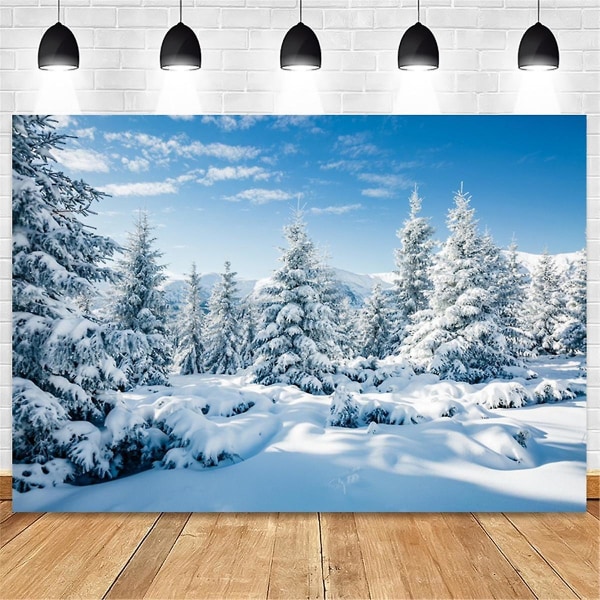 210x150cm Vinter Snö Bakgrundstyg Snöflinga Julgran Glitter Vit Skog Fest Fotografering