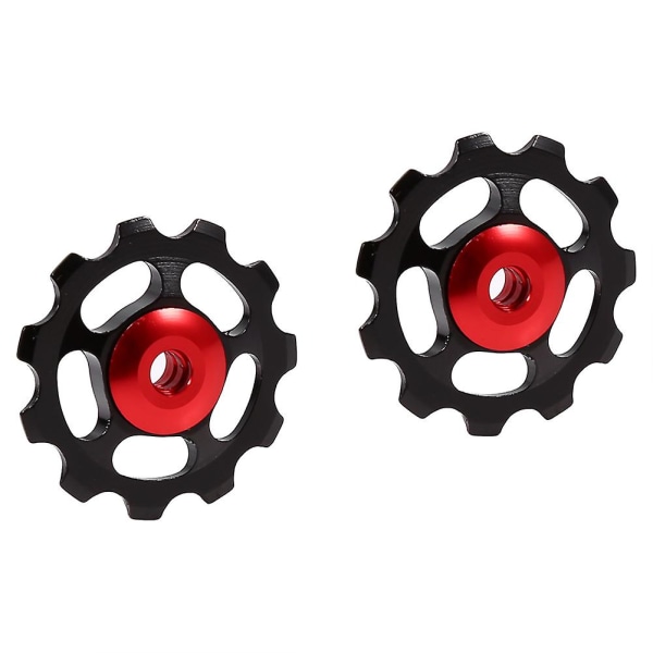 2pcs Aluminum Alloy 11t Cnc Jockey Wheel Rear Derailleur Pulley For Bicycle Bike(black+red)