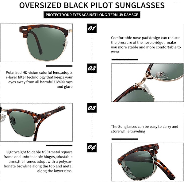 Polariserade Aviator Vikbara Browline Solglasögon: Mini Reseportabla Fyrkantiga Semi-Ramlösa Speglade Vikbara Glasögon för Bilkörning
