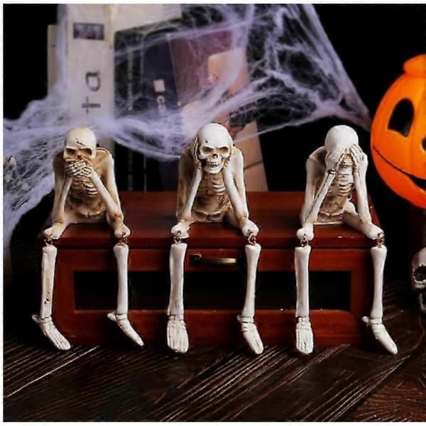 Halloween Eldstadssimulering Skalle Kombination, Skräck Skelett Statyer Harts B