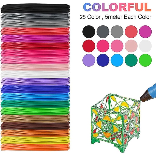 25 farger filamentpåfyll, 1,75 mm premium filament for 3d-skriver/, hver farge 16 fot