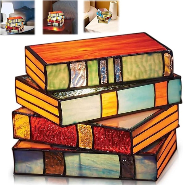 Cross-border New Product Stained Glass Stacked Books Lamp Stained Glass Book Stacking Lamp