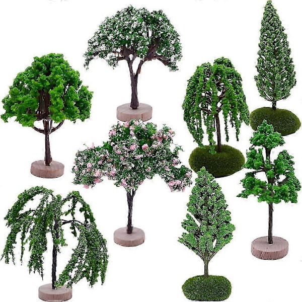 8 st Realistisk Trädmodell Mikrolandskapslayout Modell Konstgjord Miniatyr Trädmodellering Rekvisita