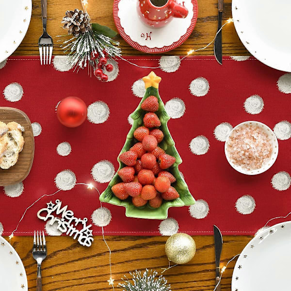 Röd prickig julduk, säsongsbetonad vinterjulsemesterköksborddekoration 33x180cm