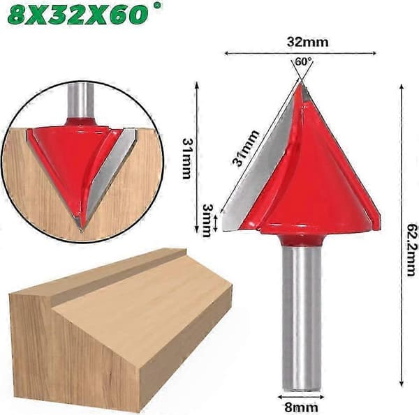 WJTG 6 st Rak V-spårfräs, 60 90 120, 8 mm skaft, 3D V-spårfräs Gravyrfräs J