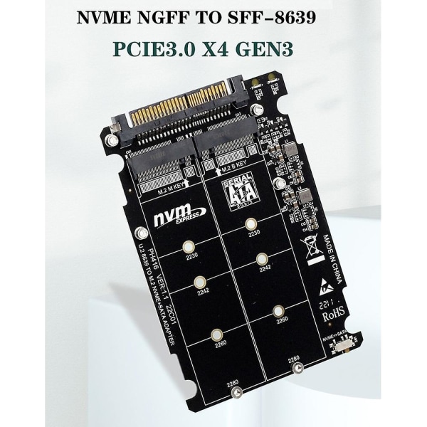 M.2 SSD U.2 -sovitin 2-in-1 M.2 NVMe ja SATA-väylä NGFF SSD PCI-e U.2 SFF-8639 -sovitin PCIe M2 Co