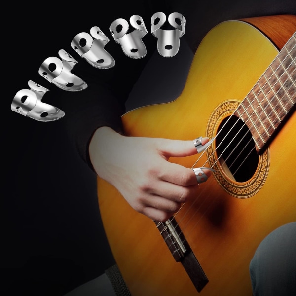 15 stykker gitarplukker Ring tommelfingerplukker i rustfritt stål fingerplukker for akustisk gitarforbud