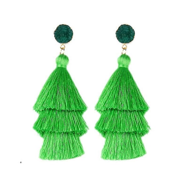 Fargerike Tassel Ørepynt for Kvinner - Lagdelt Tassel Ørepynt, Grønn
