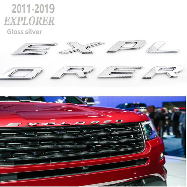 Explorer-bilemblem Fronthjelm-emblem 3D-bogstaver Explorer-klistermærke Passer til Ford 2011-2019 Explorer Gloss Silver