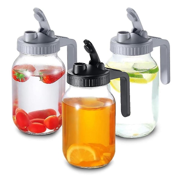 3-pakning vanlige Mason Jar Flip Cap Lokk med Håndtak, Kompatible, Lufttette og Lekkasjesikre, Enkel Helleskjenk