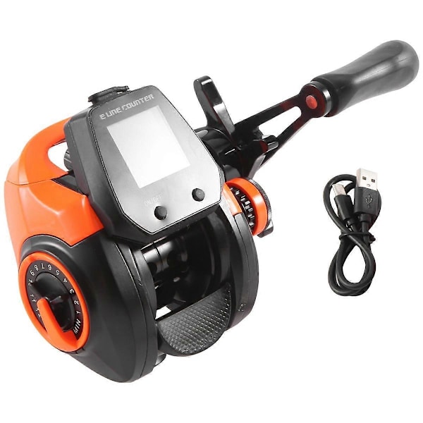 Elektroninen Baitcasting-kalastuskela LED-näytöllä USB- ja aurinkolatauksella 7.2:1 Merivesikela Oranssi Oikea