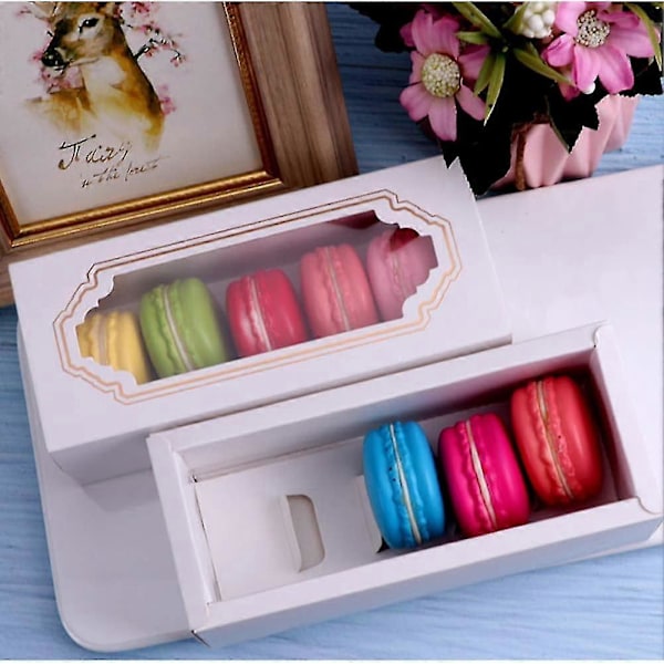10-pak Macaronforme, Bageri Emballageæske med Klart Vindue til Trøfler, Desserter, Mini Cupcakes, Muffins, Småkager