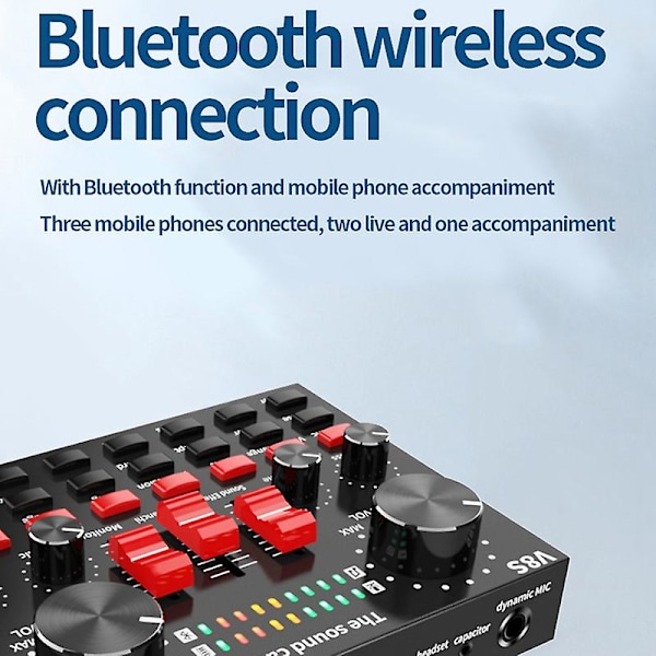 Bluetooth Profesjonelt Lydkort for Livestreaming USB Audio Interface Mikser DJ Lyd for Opptak Mikrofon Gitar