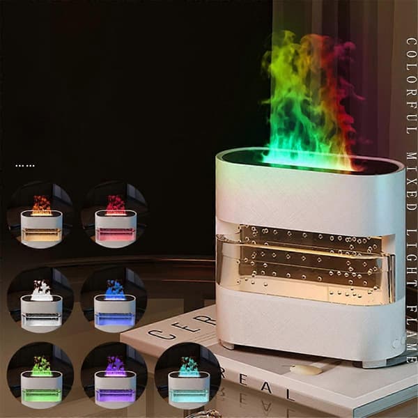 Simuleringsflamme Luftfugter Farverig Regn og Ild Aroma Diffuser med 7 Farver og Farverig til Hjem Soveværelse, Sort